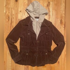 Brown Corduroy Utility Jacket with Hoodie